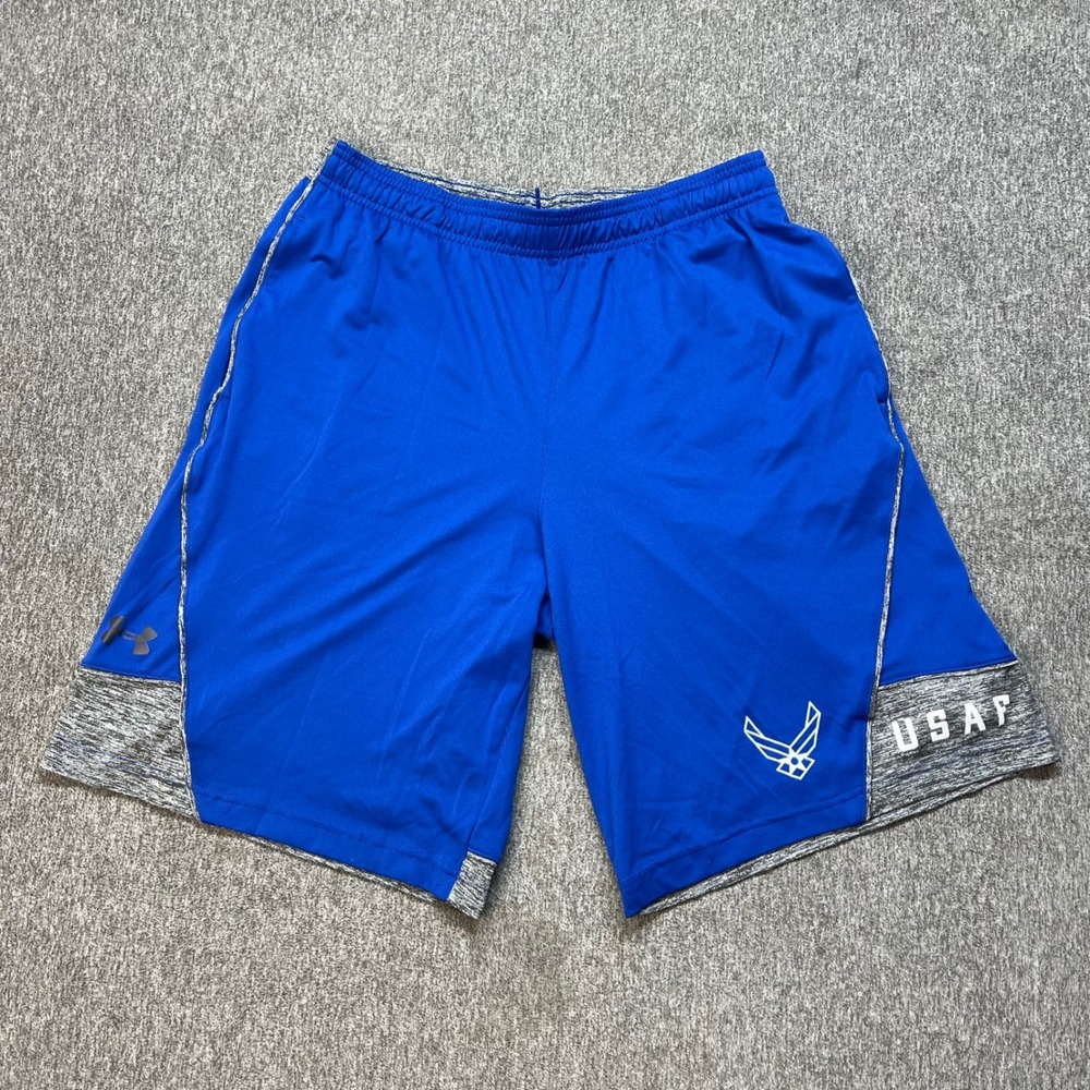 Under Armour Mens USAF Air Force Athletic Shorts Blue Grey Loose Fit LG